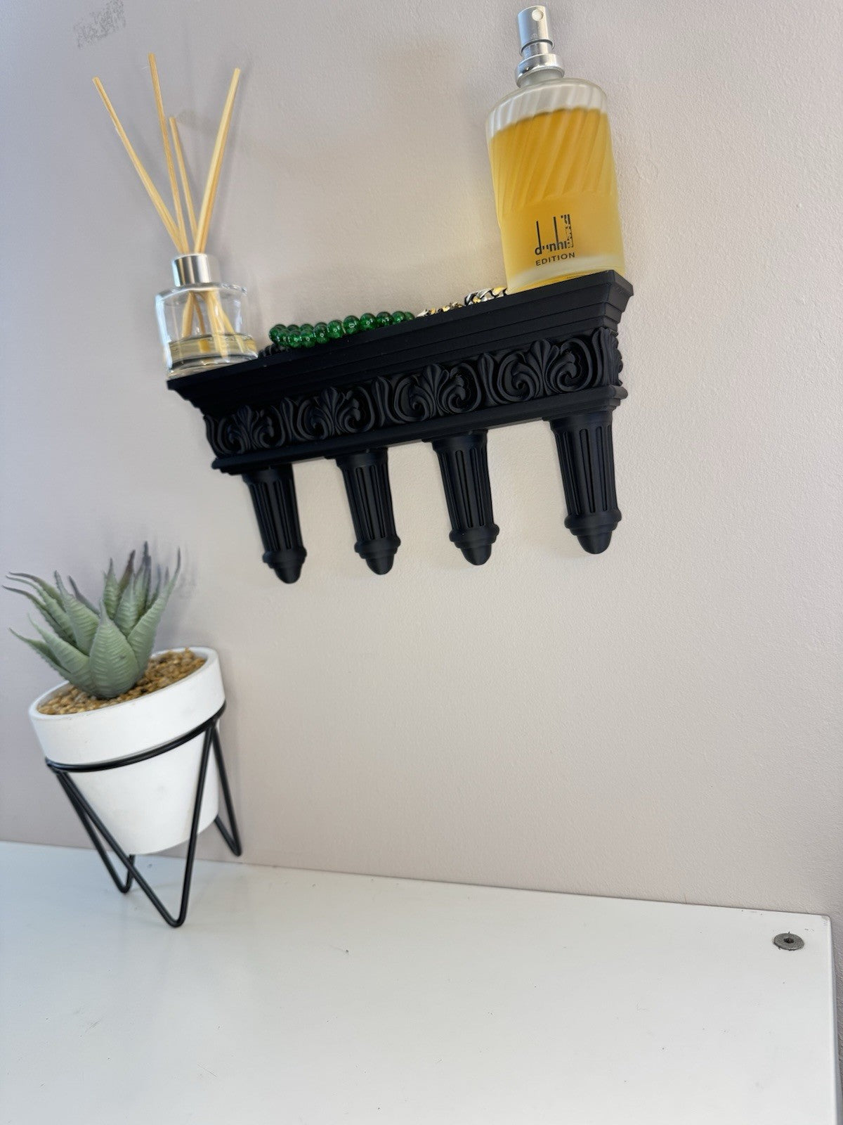 Gothic Black Roman Wall Shelf | Ornate Column Floating Shelf | Dark Home Décor