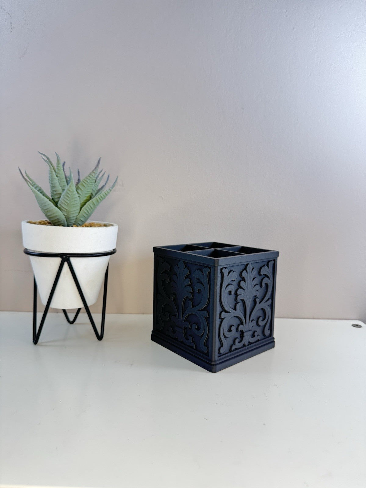 Ornate Desk Organiser | Black Makeup Brush Holder Pen Pot | Gothic Home Decor