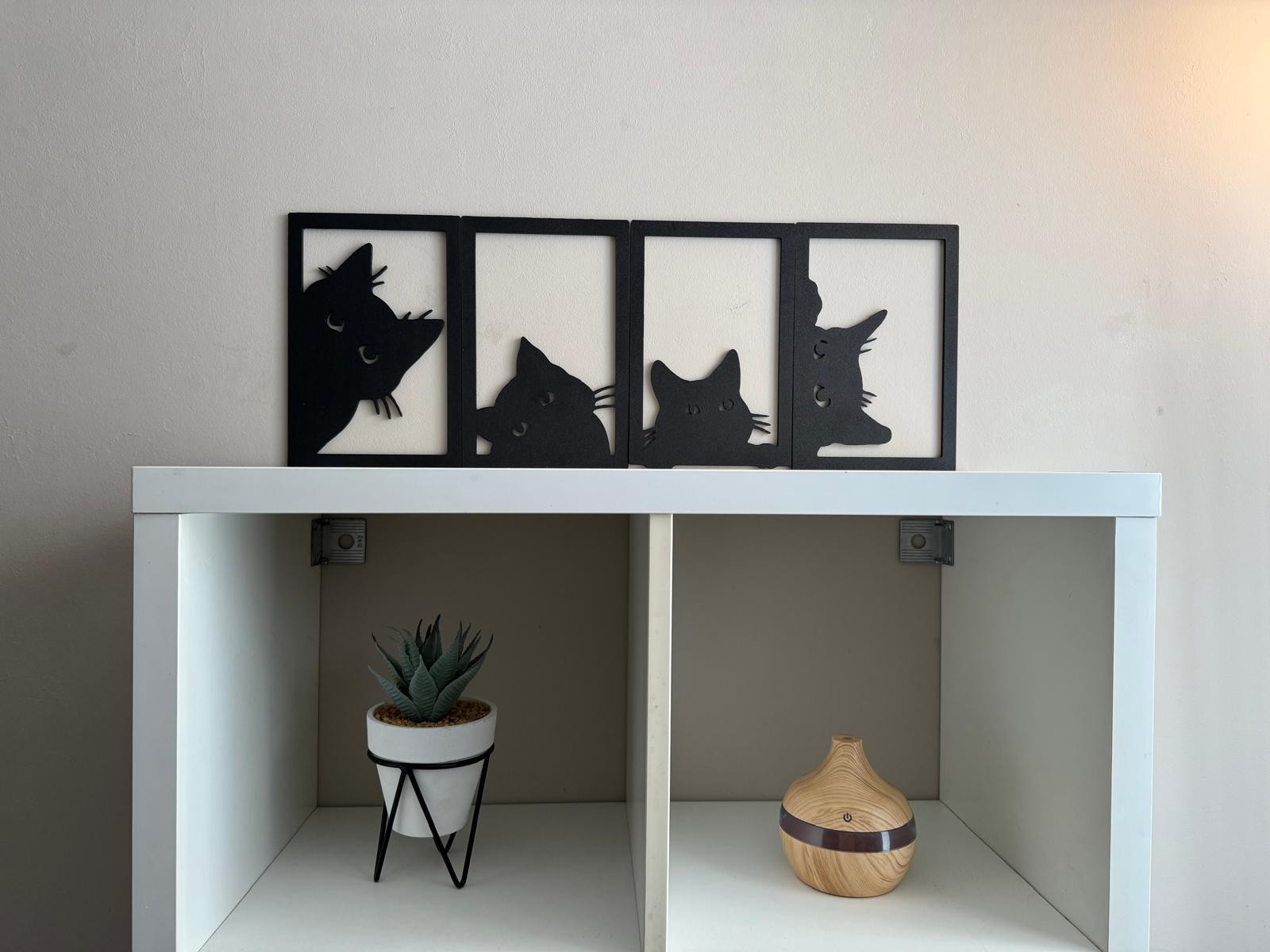 Set of 4 Minimalist Black Cat Wall Art Frames – Modern Home Decor