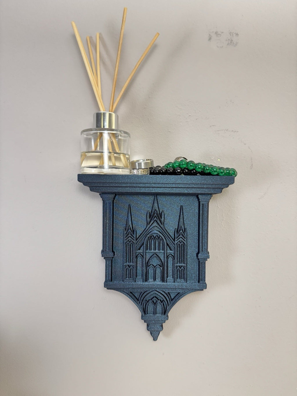 Gothic Wall Shelf Galaxy Black – Cathedral Style Display Ledge Dark Home Decor.