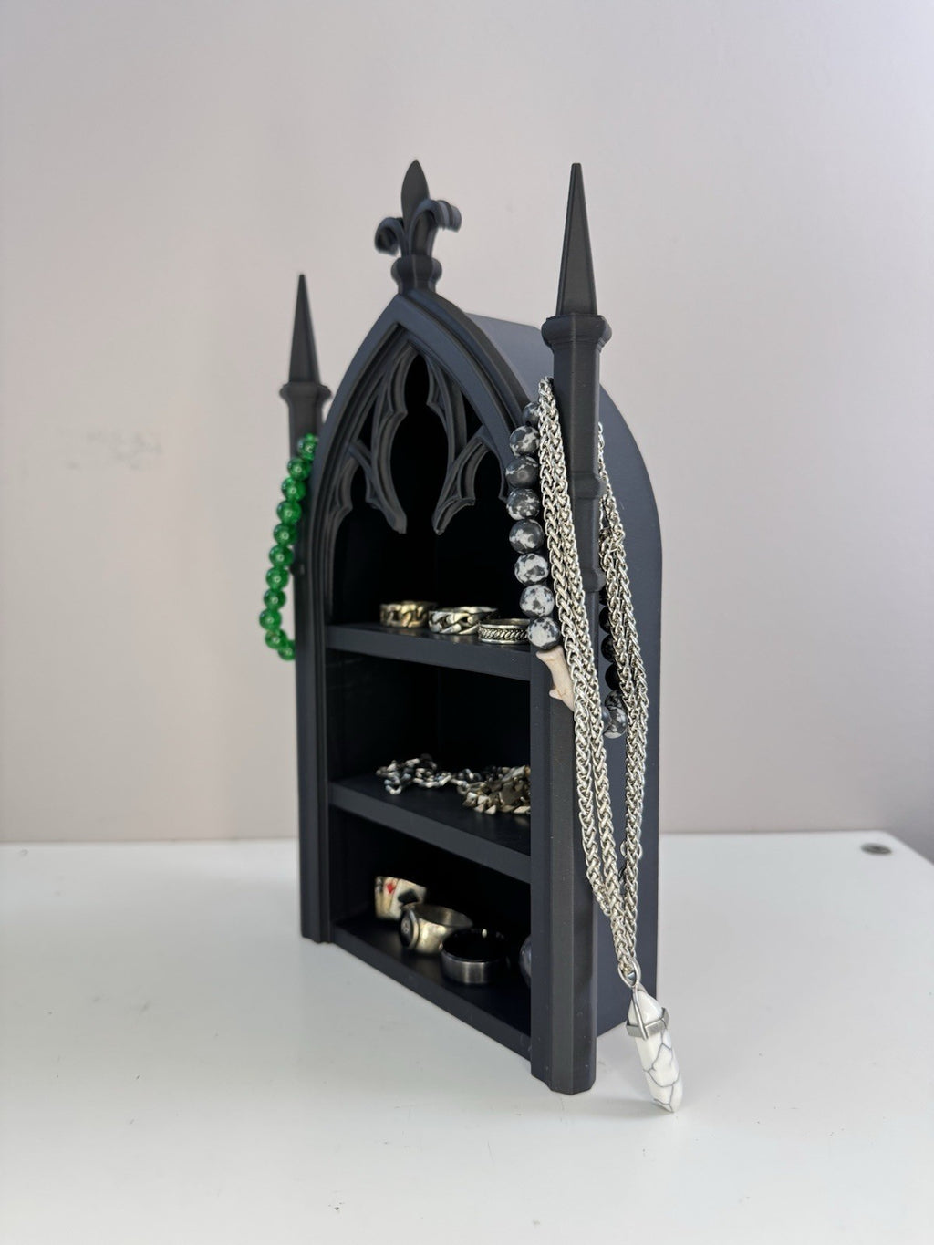 Gothic Cathedral Jewellery Shelf | Black Tabletop Ring & Necklace Organiser