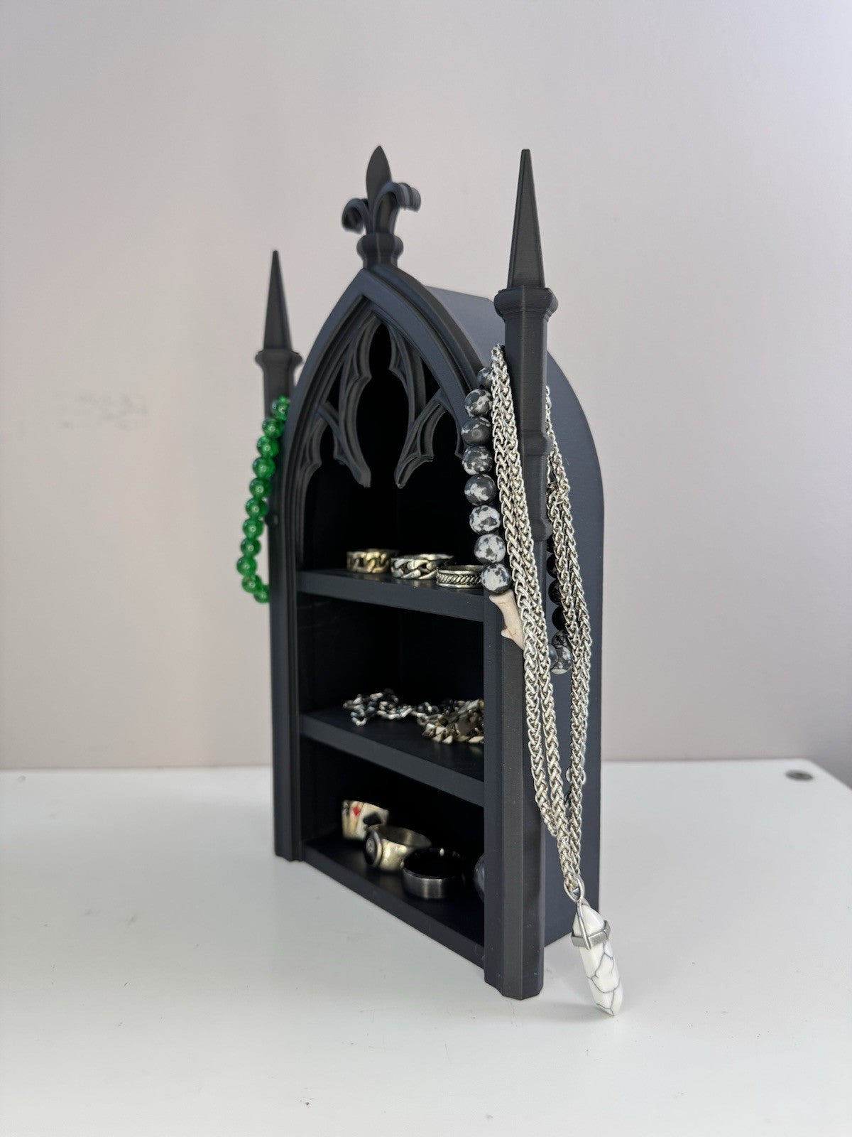 Gothic Cathedral Jewellery Shelf | Black Tabletop Ring & Necklace Organiser