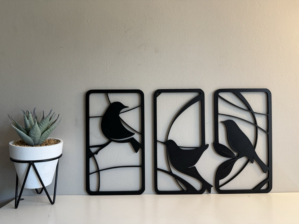 Modern Bird Wall Art Set of 3 | Minimalist Black Wall Decor | Nature Artwork
