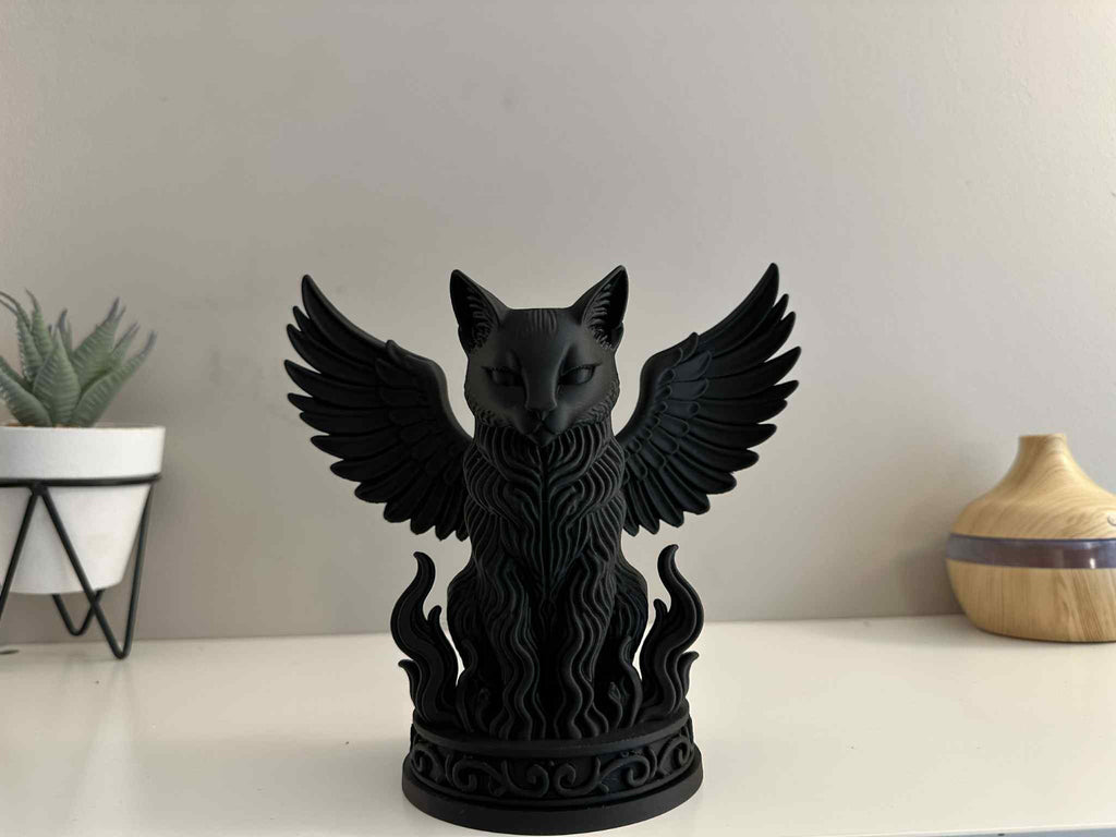 Gothic Winged Cat Statue – Black Flame Guardian Figurine
