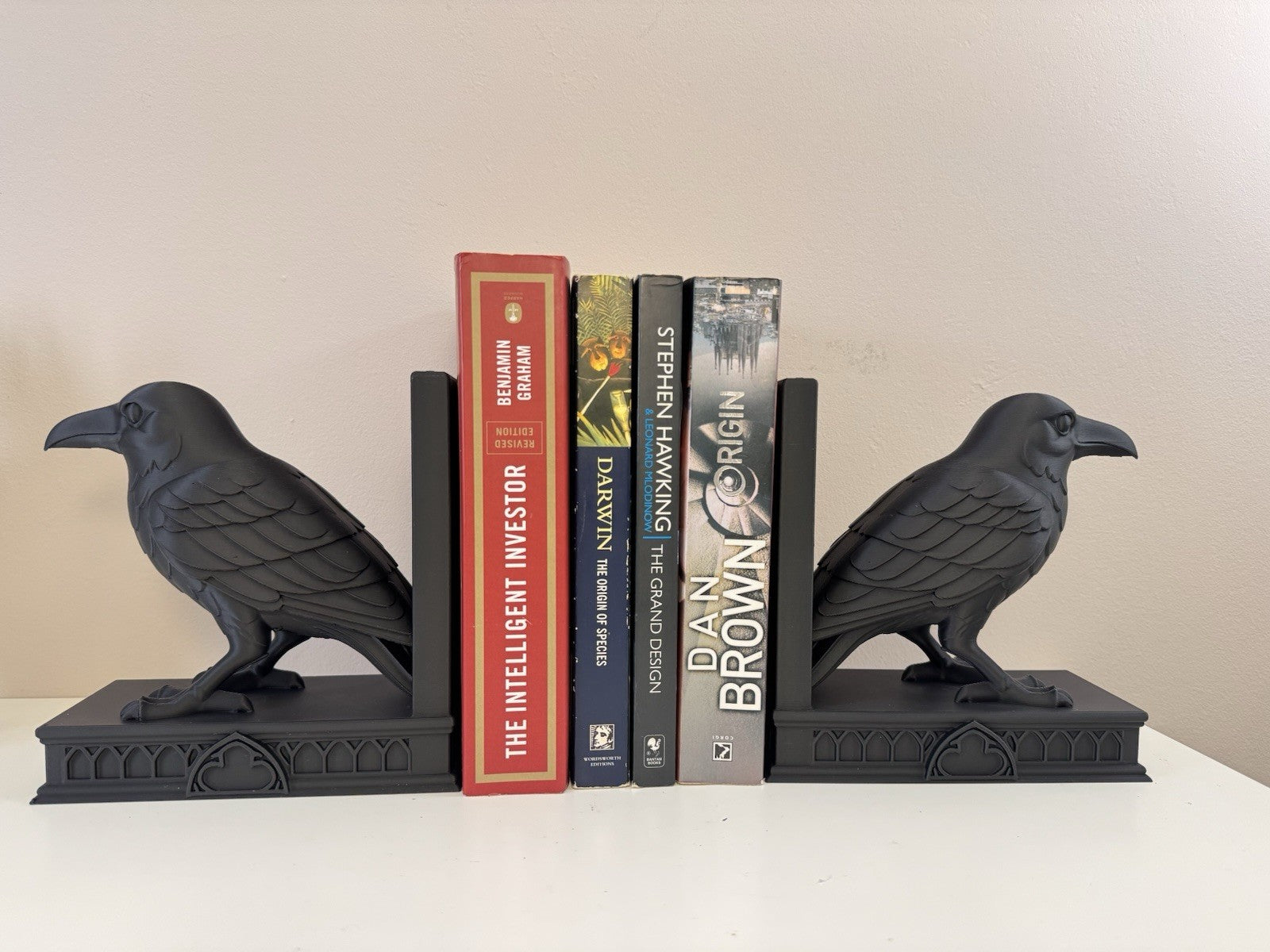 Gothic Raven Bookends – Black Crow Library Decor - Dark Academia Gift 16 x 15 cm