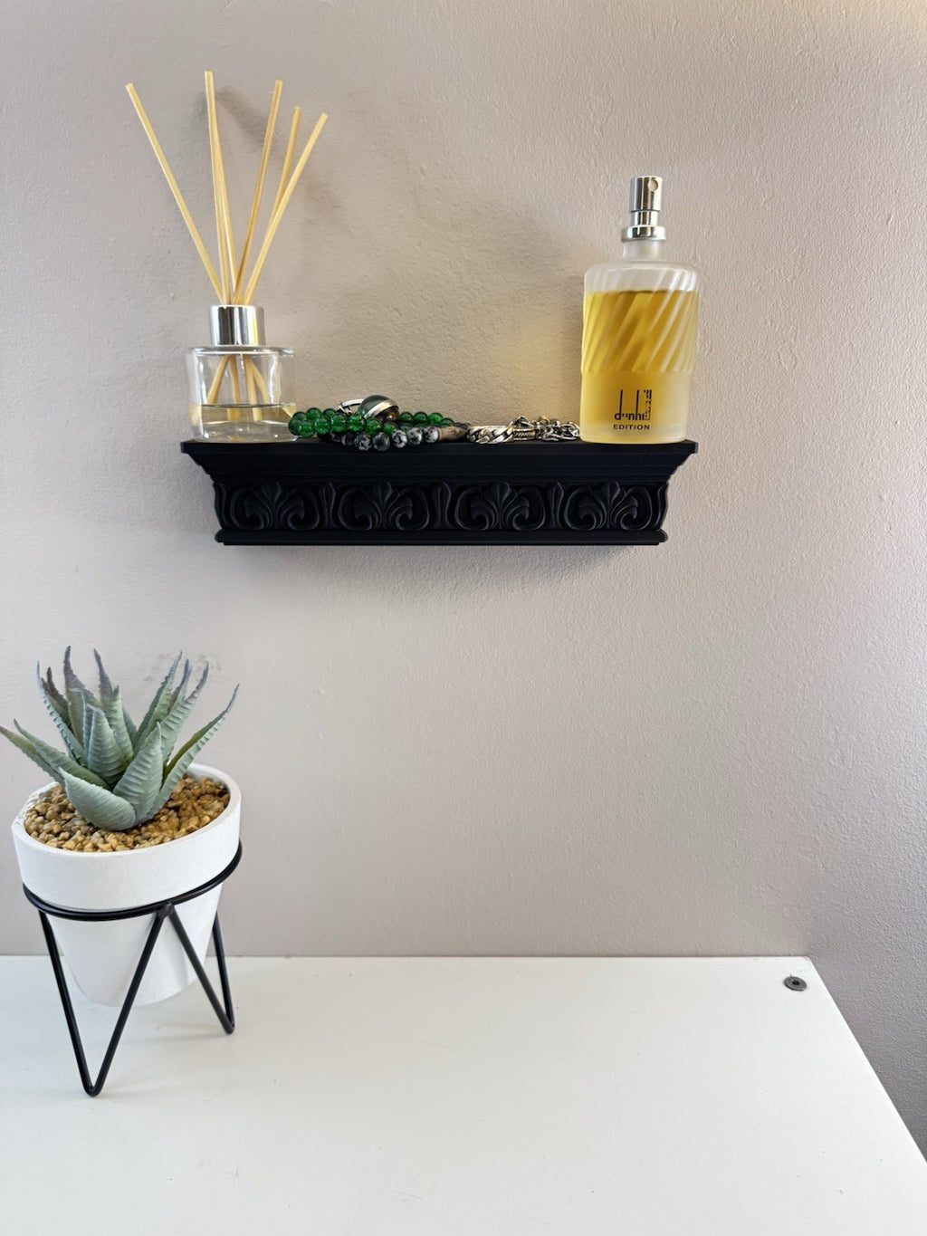 Gothic Black Wall Shelf | Compact Ornate Floating Shelf | Home Décor Display