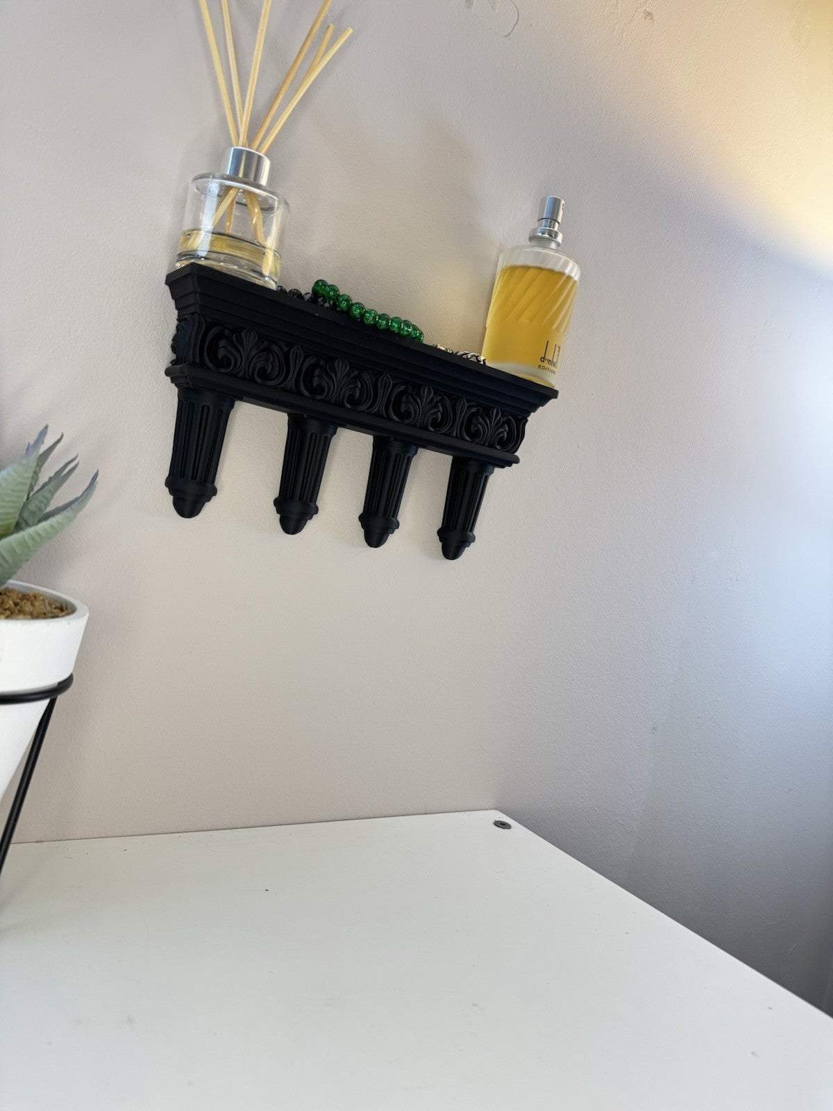 Gothic Black Roman Wall Shelf | Ornate Column Floating Shelf | Dark Home Décor