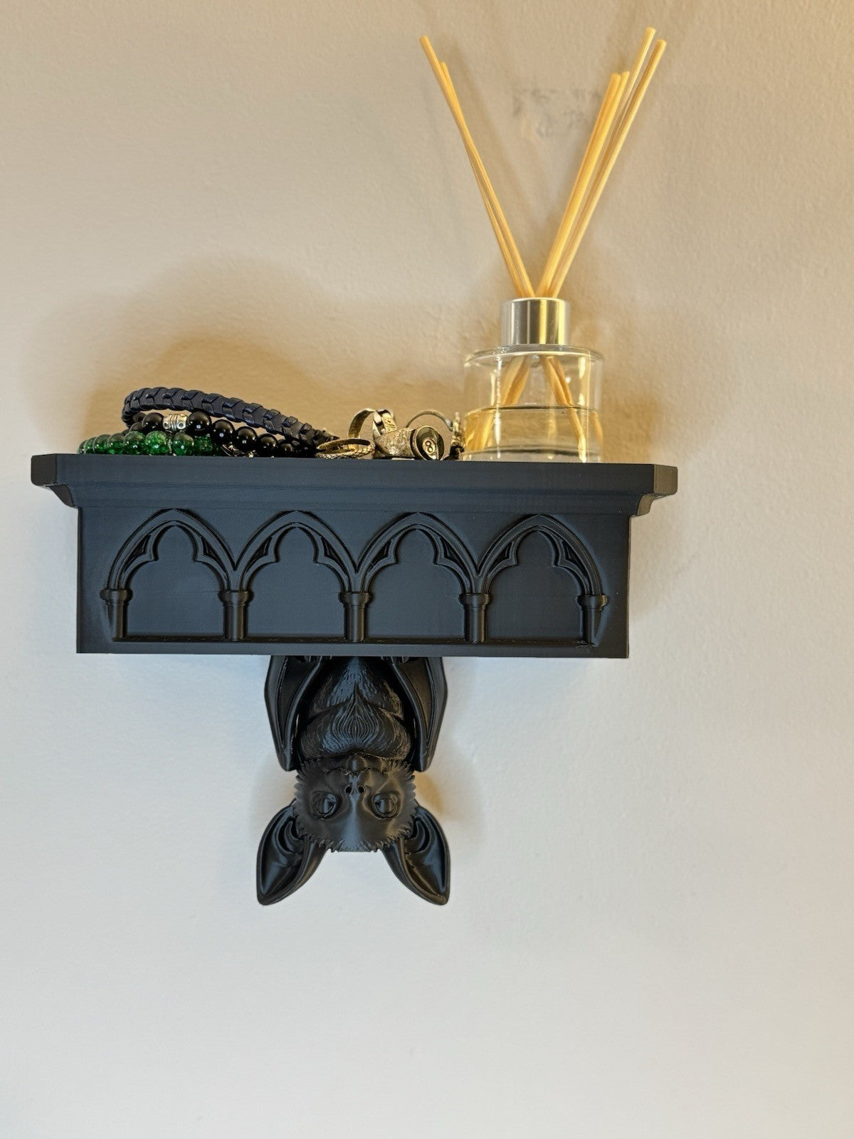 Gothic Bat Wall Shelf | Black Hanging Bat Decor | Dark Gothic Home Decor