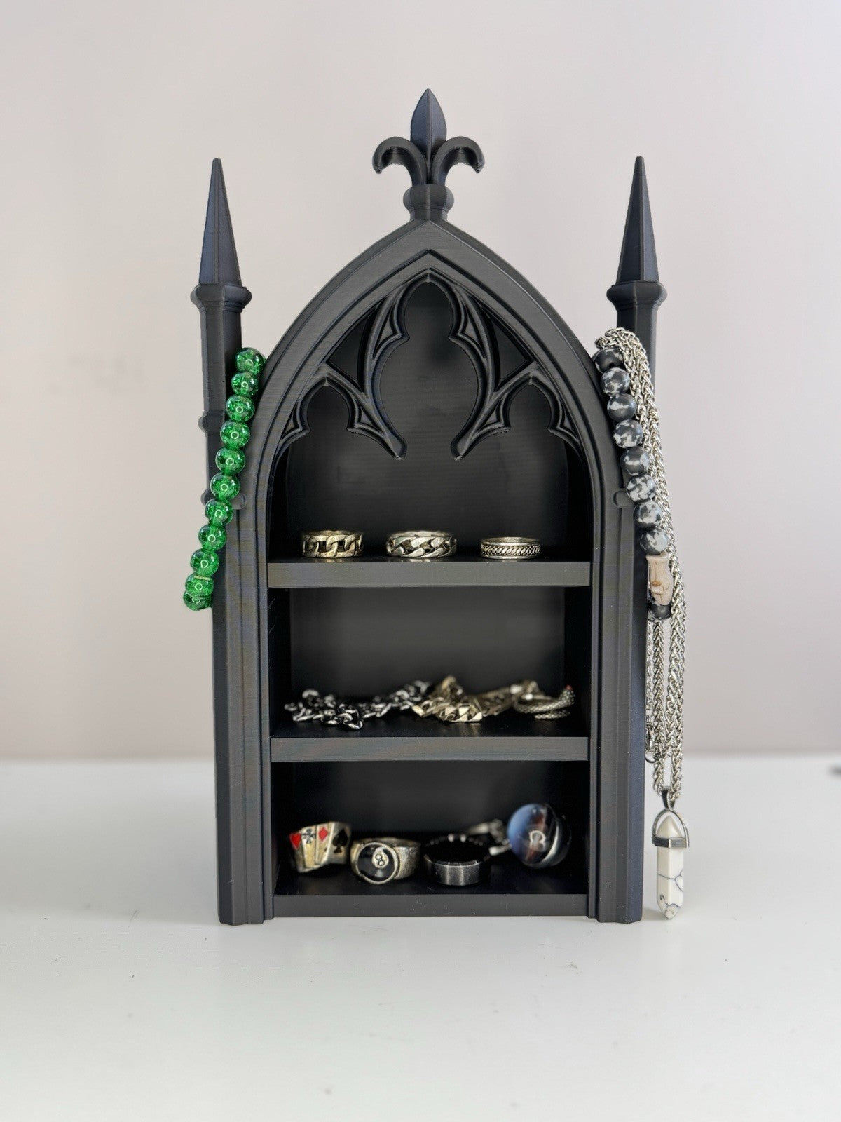 Gothic Cathedral Jewellery Shelf | Black Tabletop Ring & Necklace Organiser