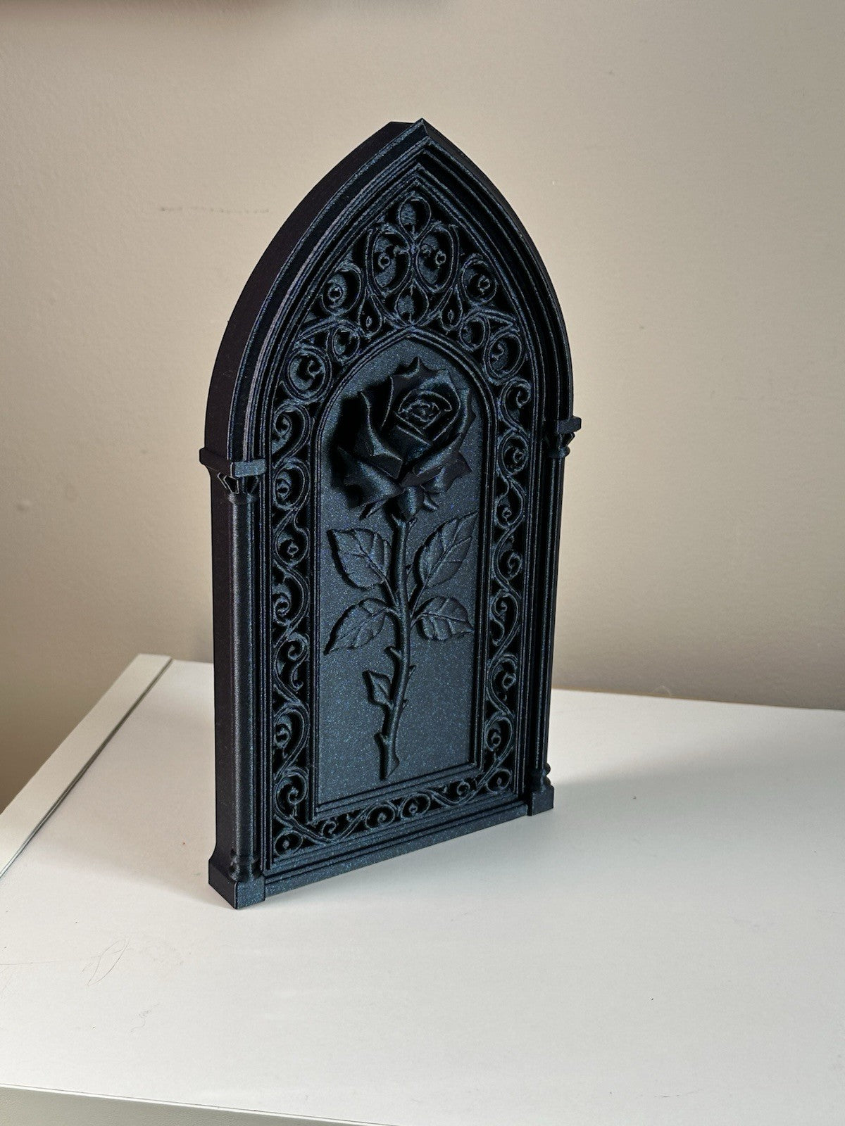 Gothic Rose Wall Decor Panel – Galaxy Black Cathedral Arch Plaque
