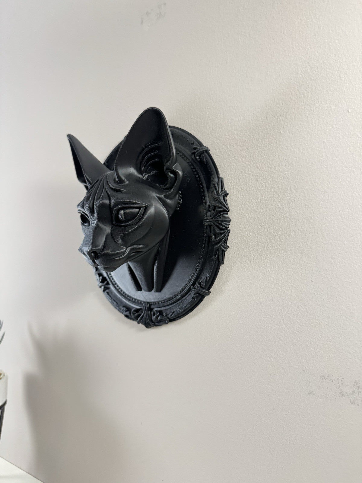 Gothic Black Cat Wall Art - Sphynx Cat Head Frame, Dark Occult Home Decor