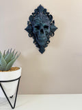 Gothic Ornate Skull Wall Art – Holographic Blue Galaxy Baroque Skull Decor 16 cm