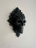 Gothic Black Ornate Skull Wall Plaque – Thick High Detail Baroque Frame Large.