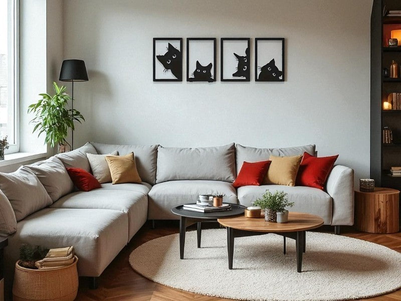 Set of 4 Minimalist Black Cat Wall Art Frames – Modern Home Decor
