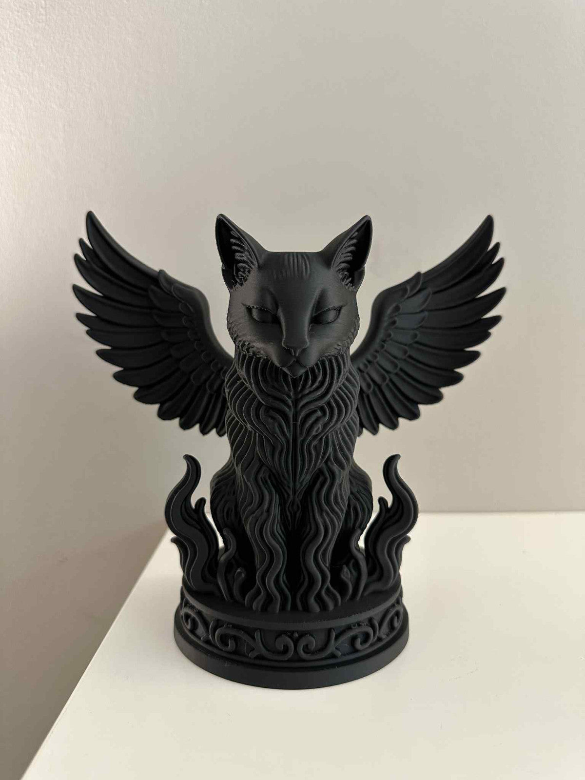 Gothic Winged Cat Statue – Black Flame Guardian Figurine