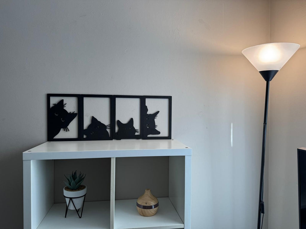 Set of 4 Minimalist Black Cat Wall Art Frames – Modern Home Decor