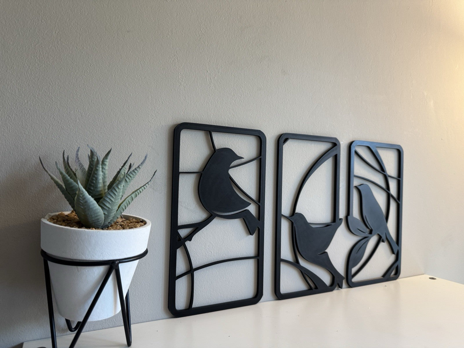 Modern Bird Wall Art Set of 3 | Minimalist Black Wall Decor | Nature Artwork