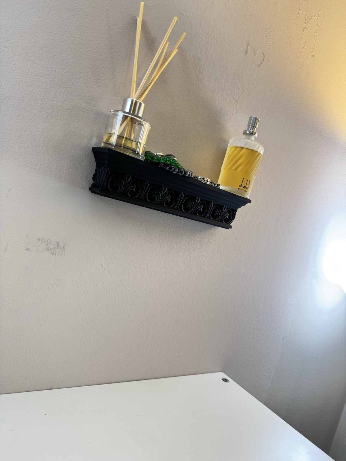 Gothic Black Wall Shelf | Compact Ornate Floating Shelf | Home Décor Display