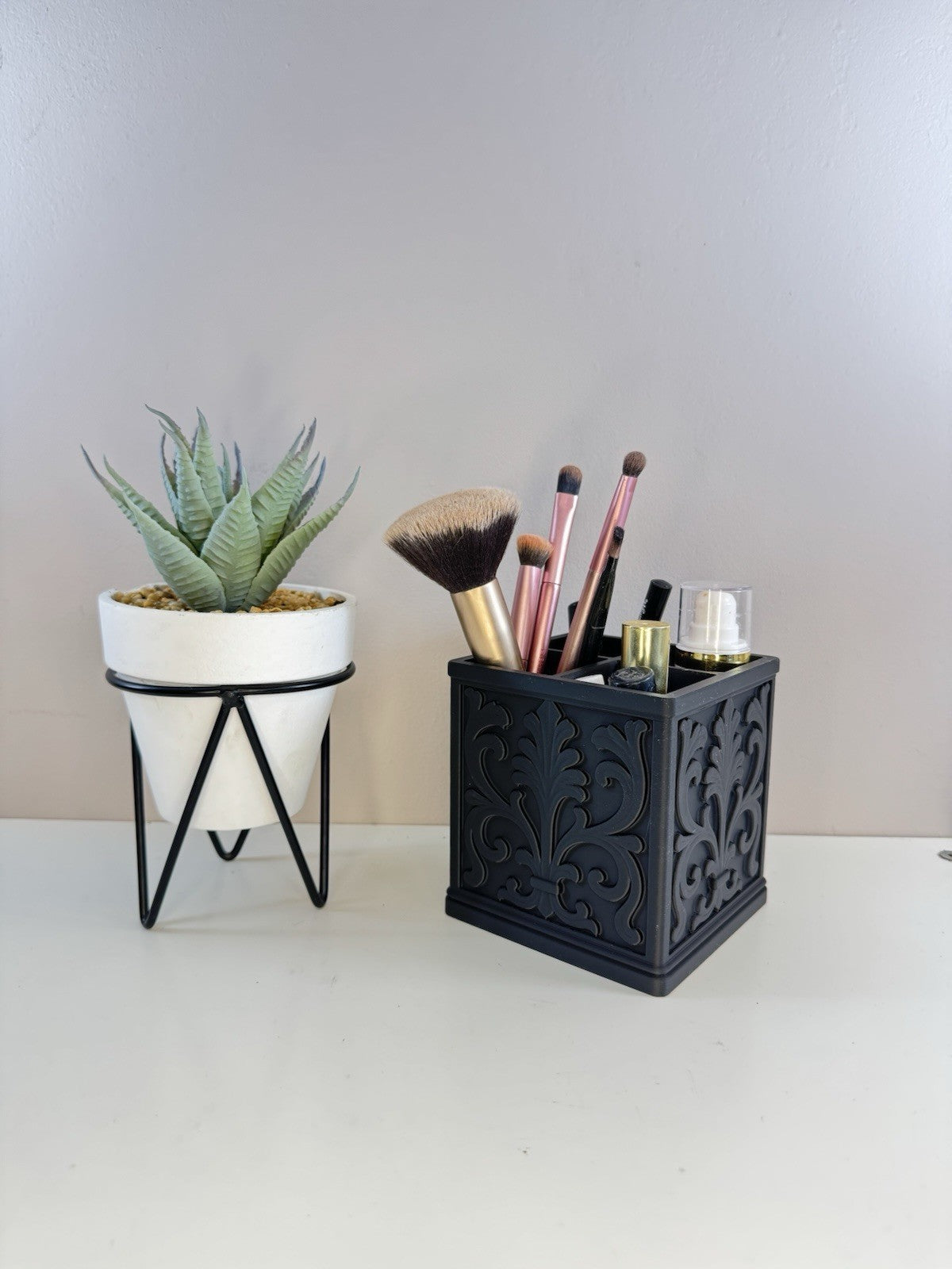 Ornate Desk Organiser | Black Makeup Brush Holder Pen Pot | Gothic Home Decor