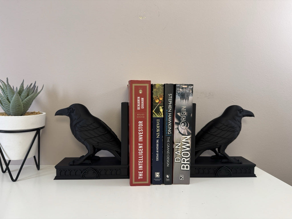 Gothic Raven Bookends – Black Crow Library Decor - Dark Academia Gift 16 x 15 cm