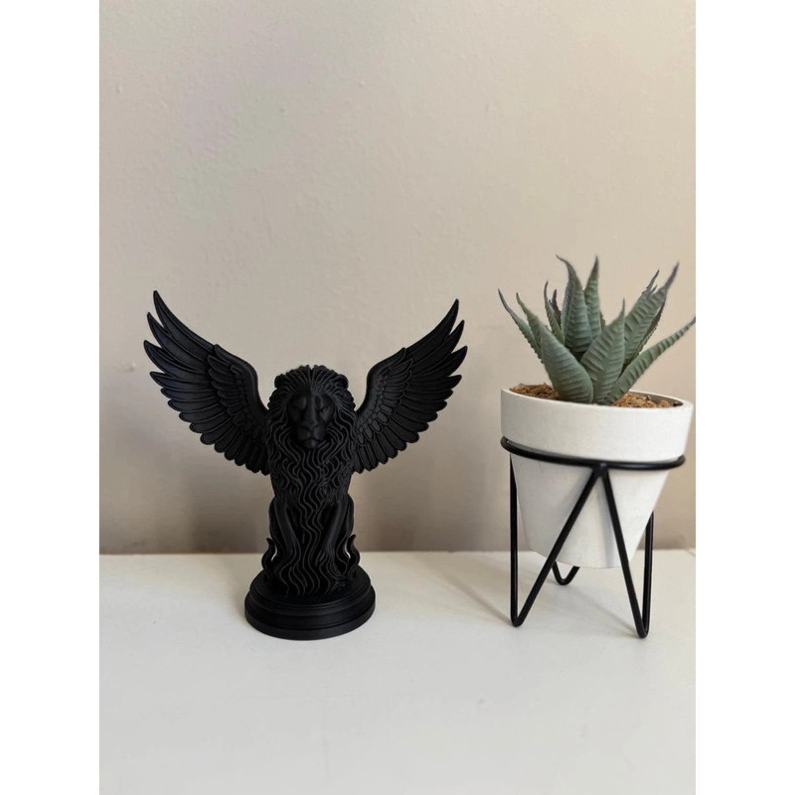 Gothic High Detail Winged Lion Statue – Majestic Mythical Decor - Fantasy decor.