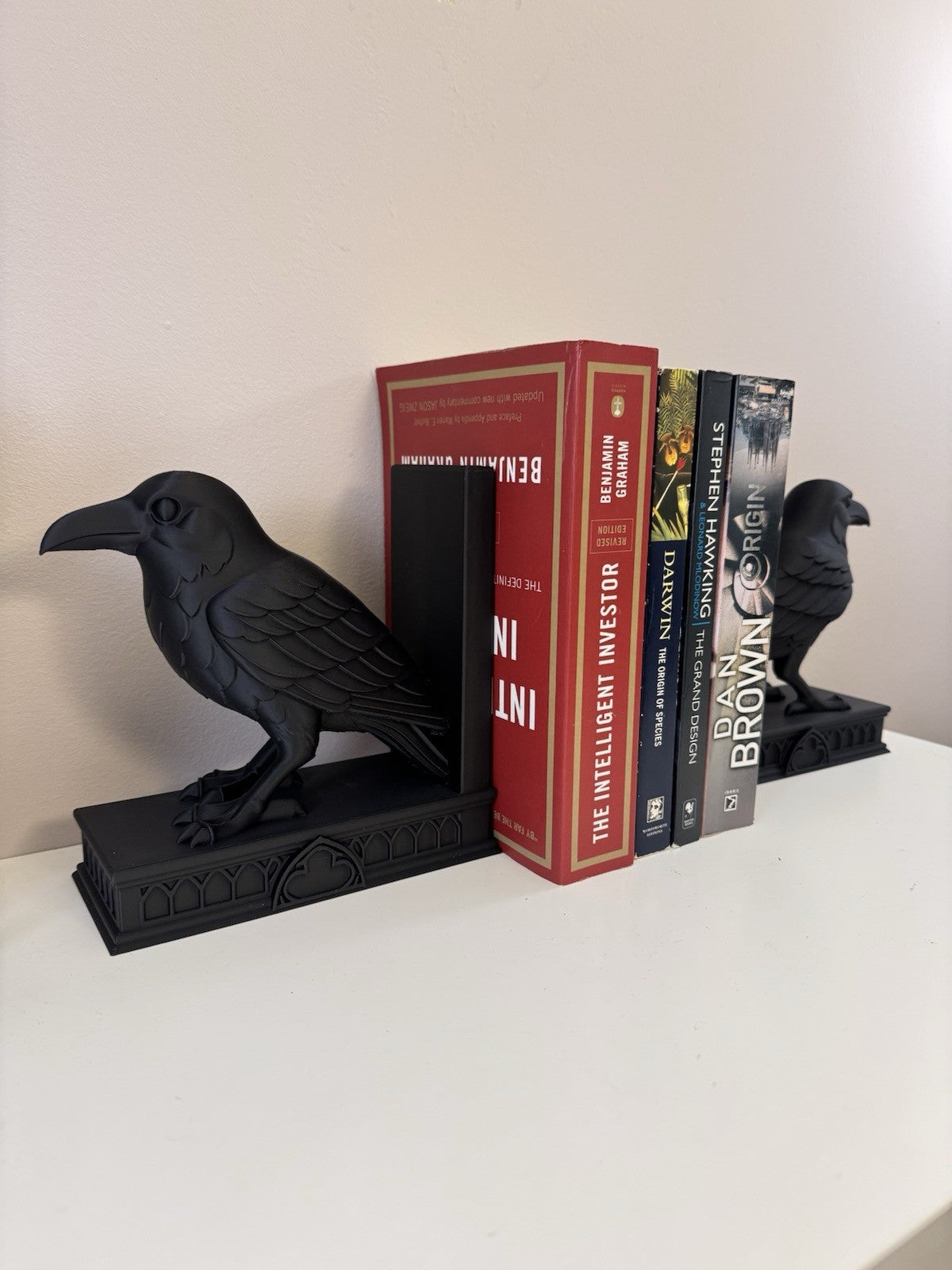 Gothic Raven Bookends – Black Crow Library Decor - Dark Academia Gift 16 x 15 cm