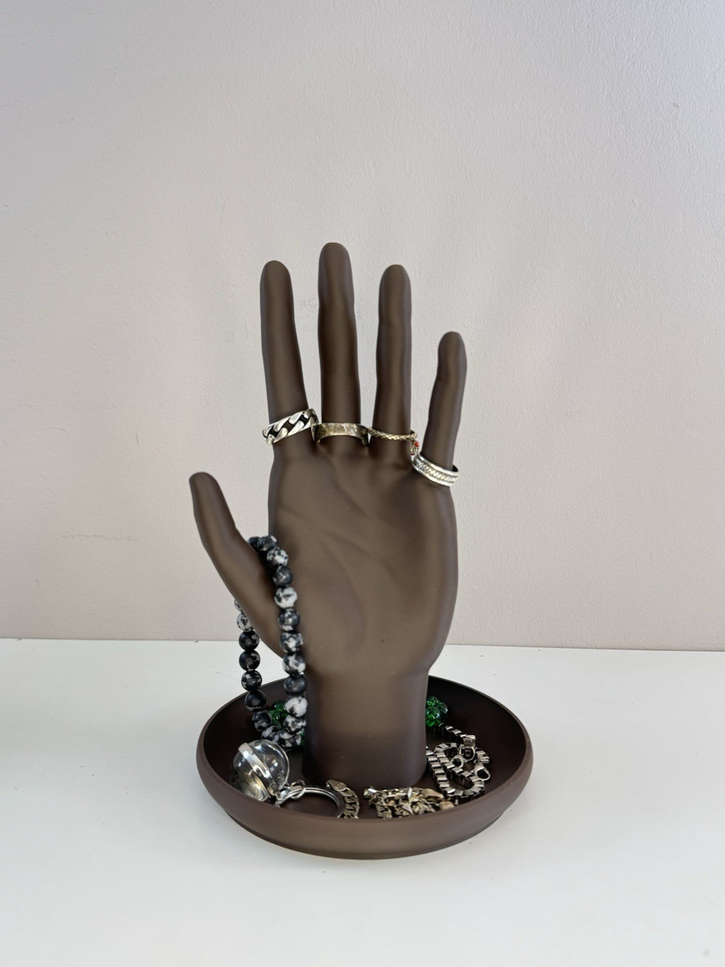 Jewellery Hand Display Stand with Tray | Brown Accessories Holder Home Decor