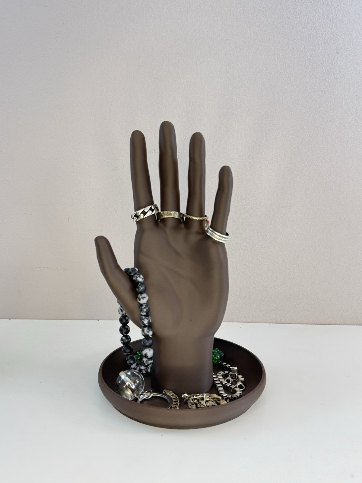 Jewellery Hand Display Stand with Tray | Brown Accessories Holder Home Decor