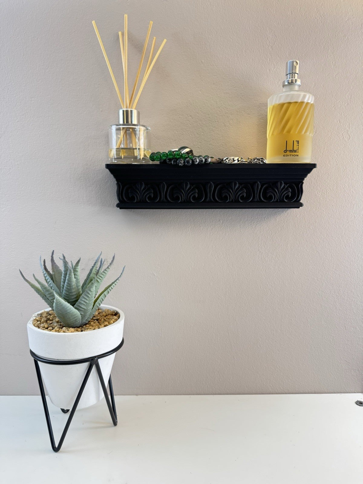 Gothic Black Wall Shelf | Compact Ornate Floating Shelf | Home Décor Display