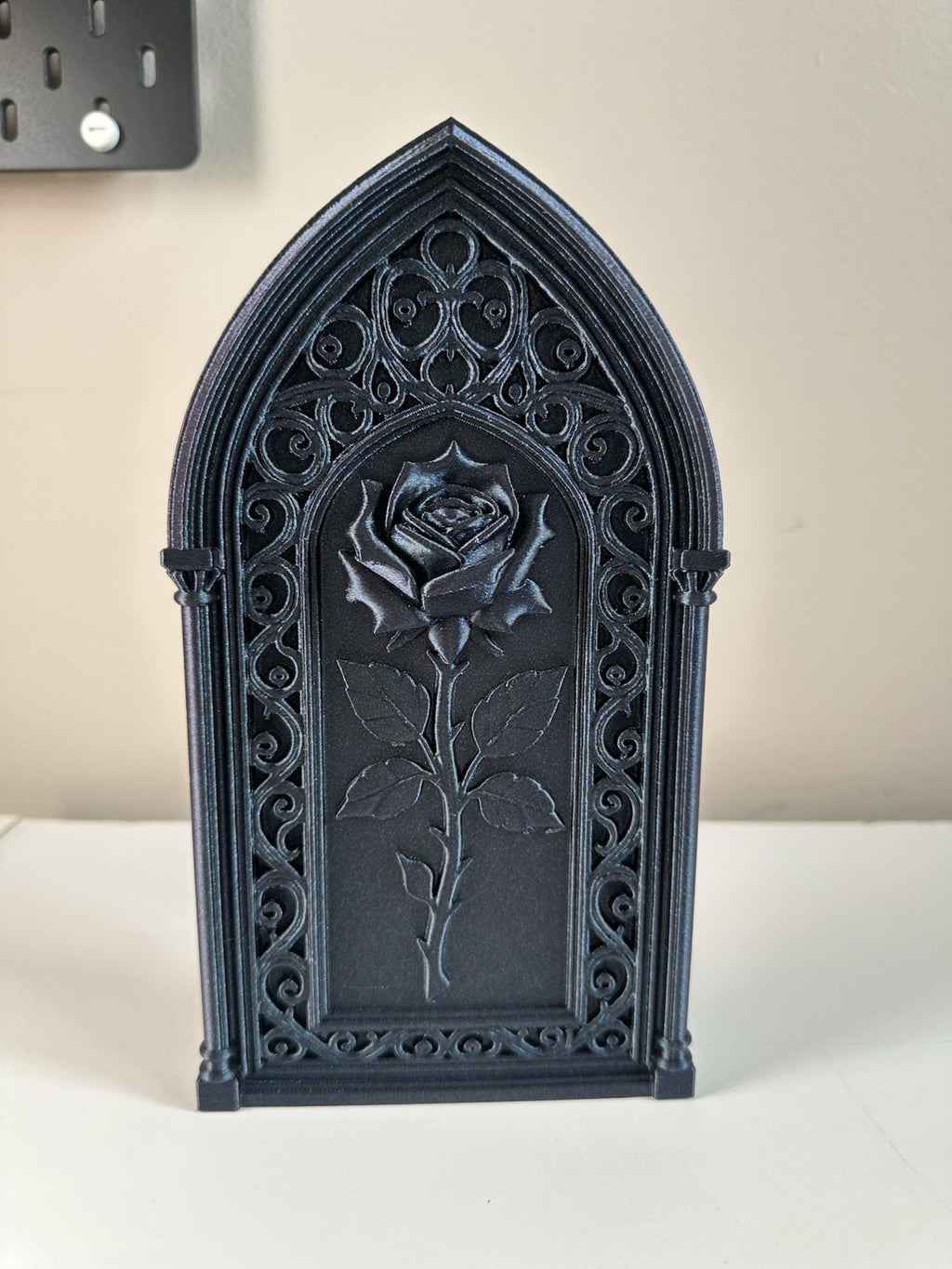 Gothic Rose Wall Decor Panel – Galaxy Black Cathedral Arch Plaque