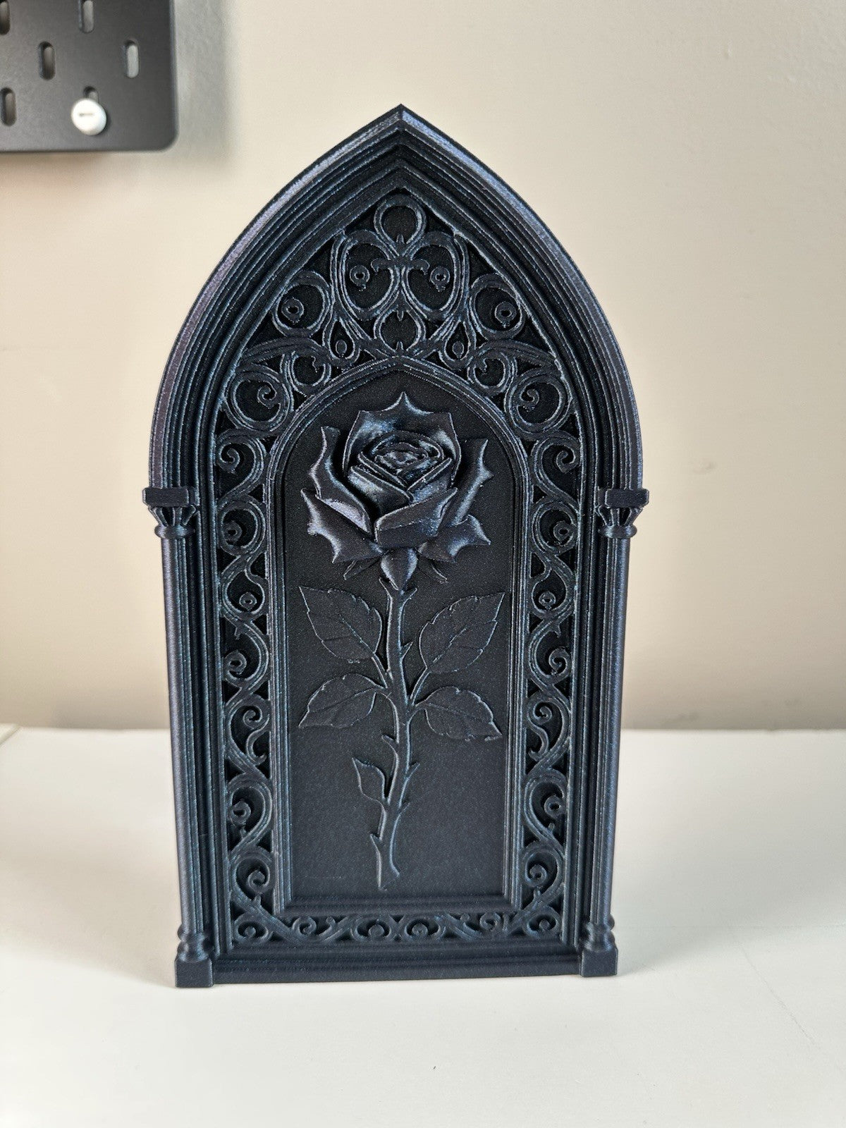 Gothic Rose Wall Decor Panel – Galaxy Black Cathedral Arch Plaque
