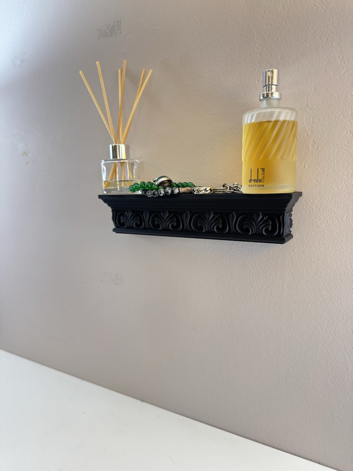 Gothic Black Wall Shelf | Compact Ornate Floating Shelf | Home Décor Display