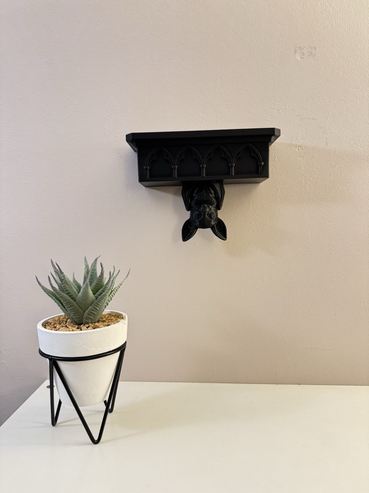 Gothic Bat Wall Shelf | Black Hanging Bat Decor | Dark Gothic Home Decor