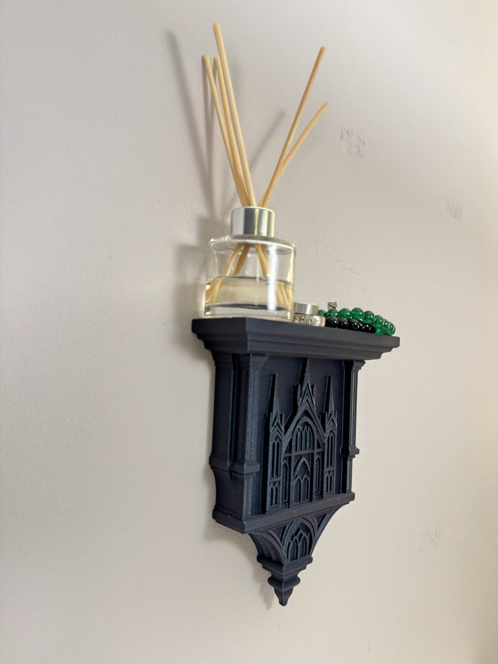 Gothic Wall Shelf Galaxy Black – Cathedral Style Display Ledge Dark Home Decor.