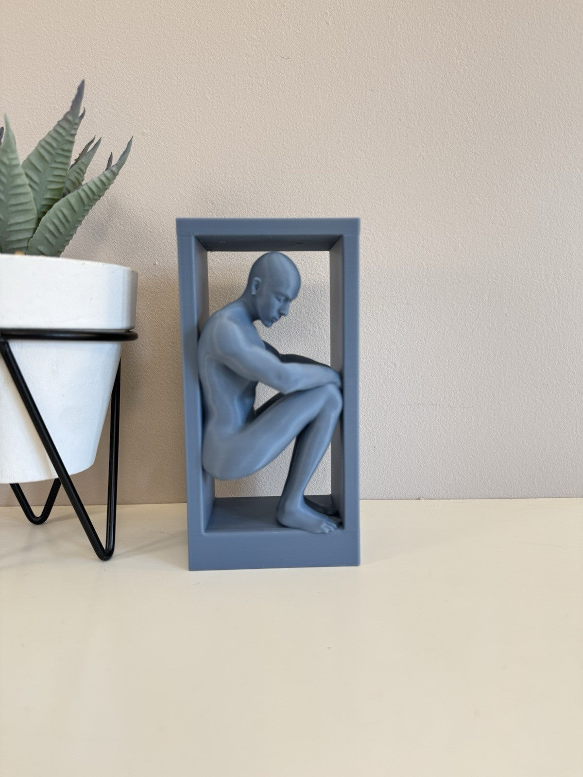 Modern Minimalist Book Nook – Blue Human Figure in Box Sculpture Decor - 15 cm