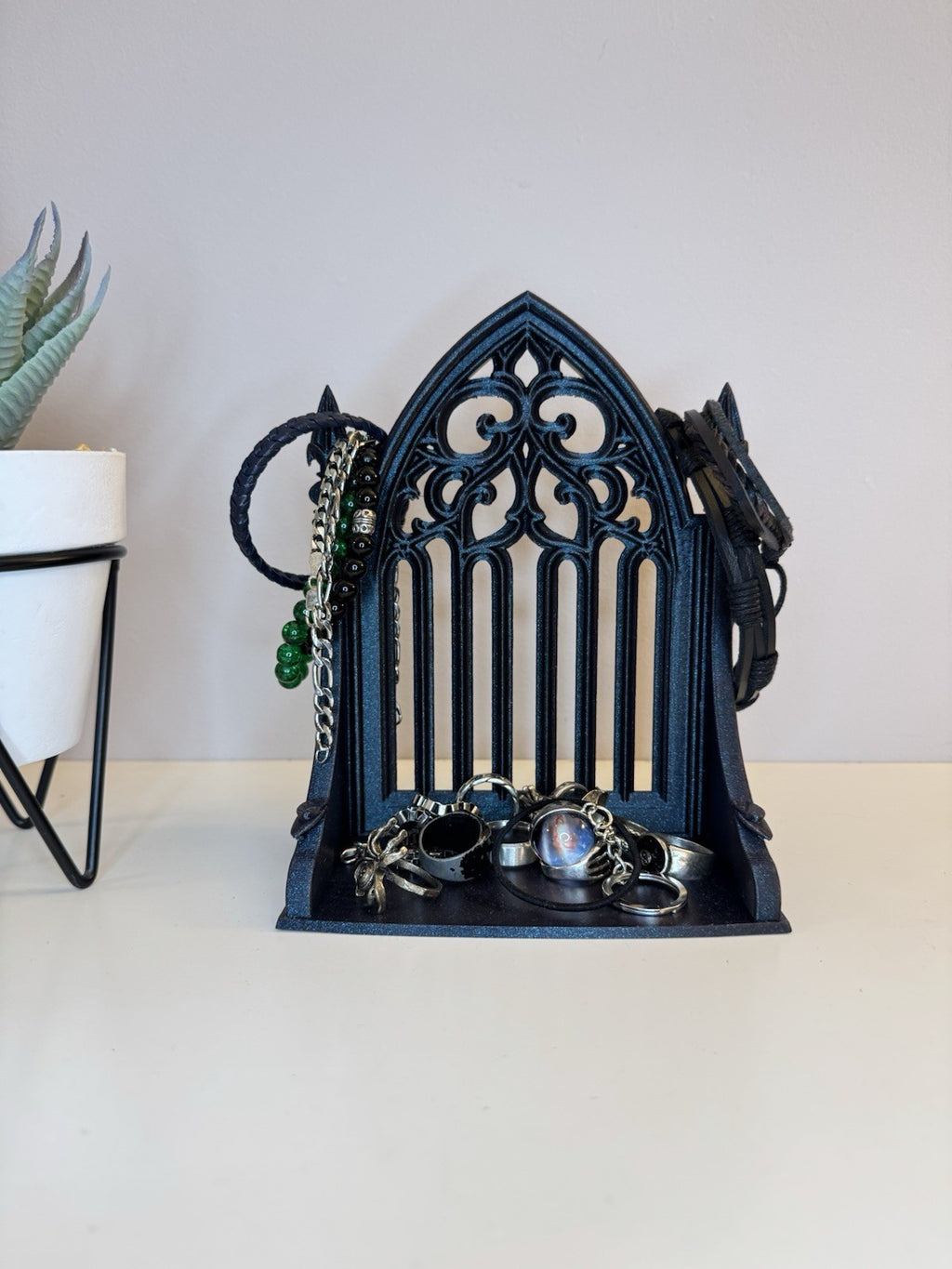 Gothic Galaxy Black Jewelry Stand | Cathedral Style Ring & Bracelet Holder Decor