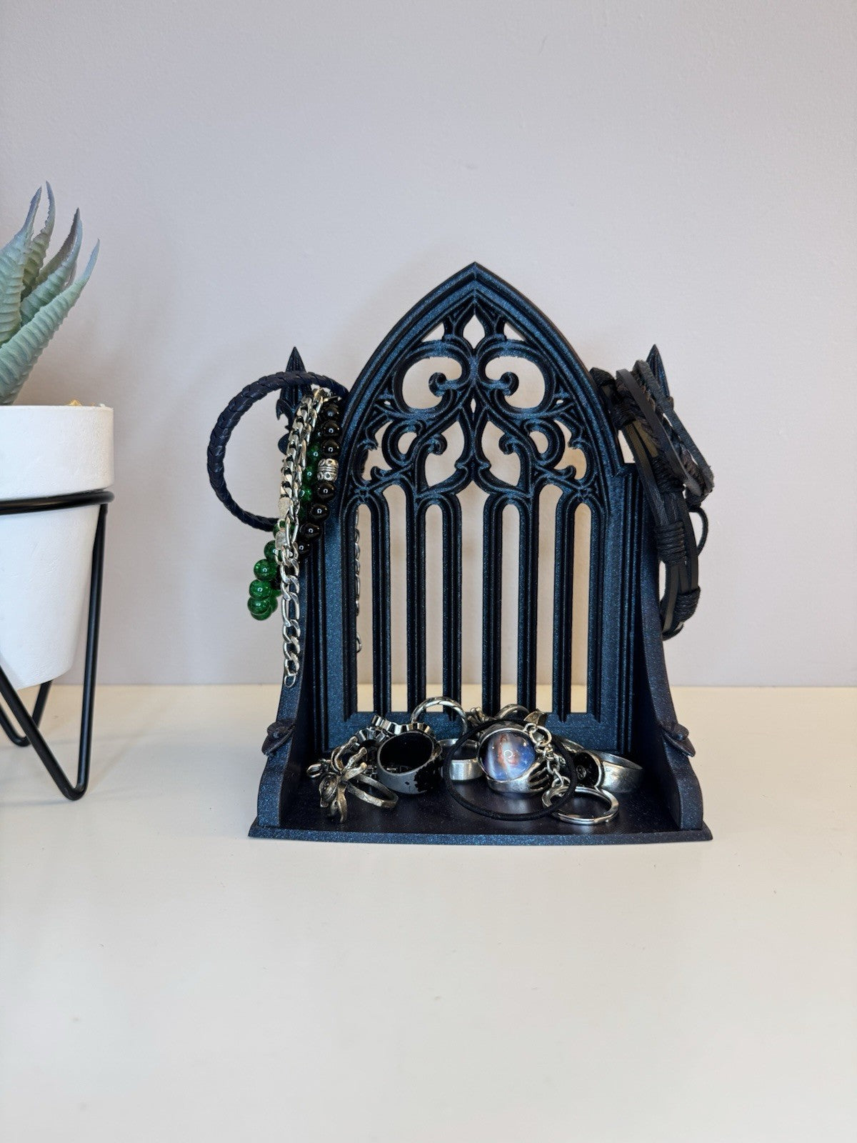 Gothic Galaxy Black Jewelry Stand | Cathedral Style Ring & Bracelet Holder Decor