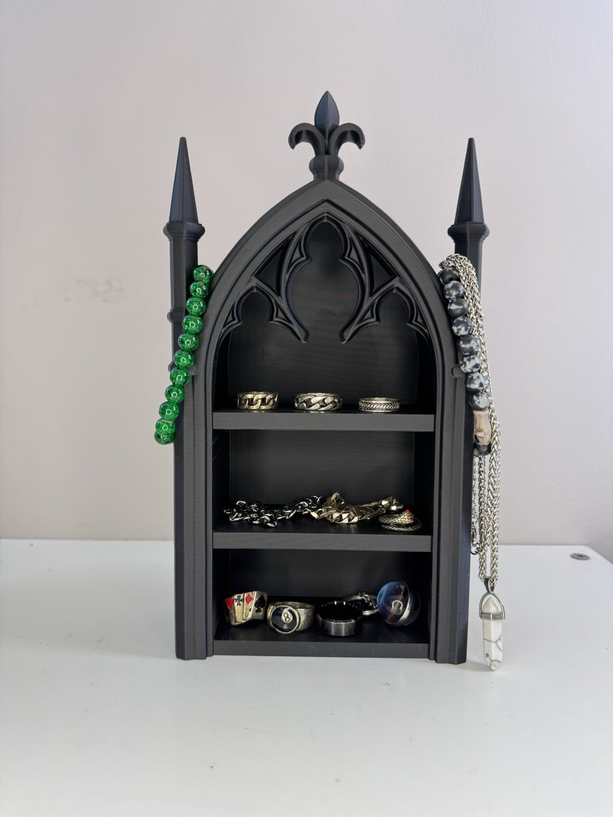 Gothic Cathedral Jewellery Shelf | Black Tabletop Ring & Necklace Organiser