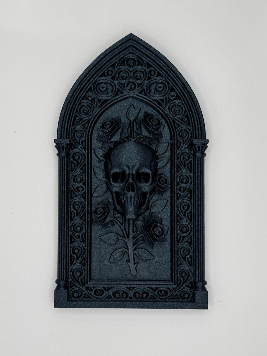 Gothic Skull & Roses Wall Plaque Galaxy Black – Skull Rose Art Panel Home Decor