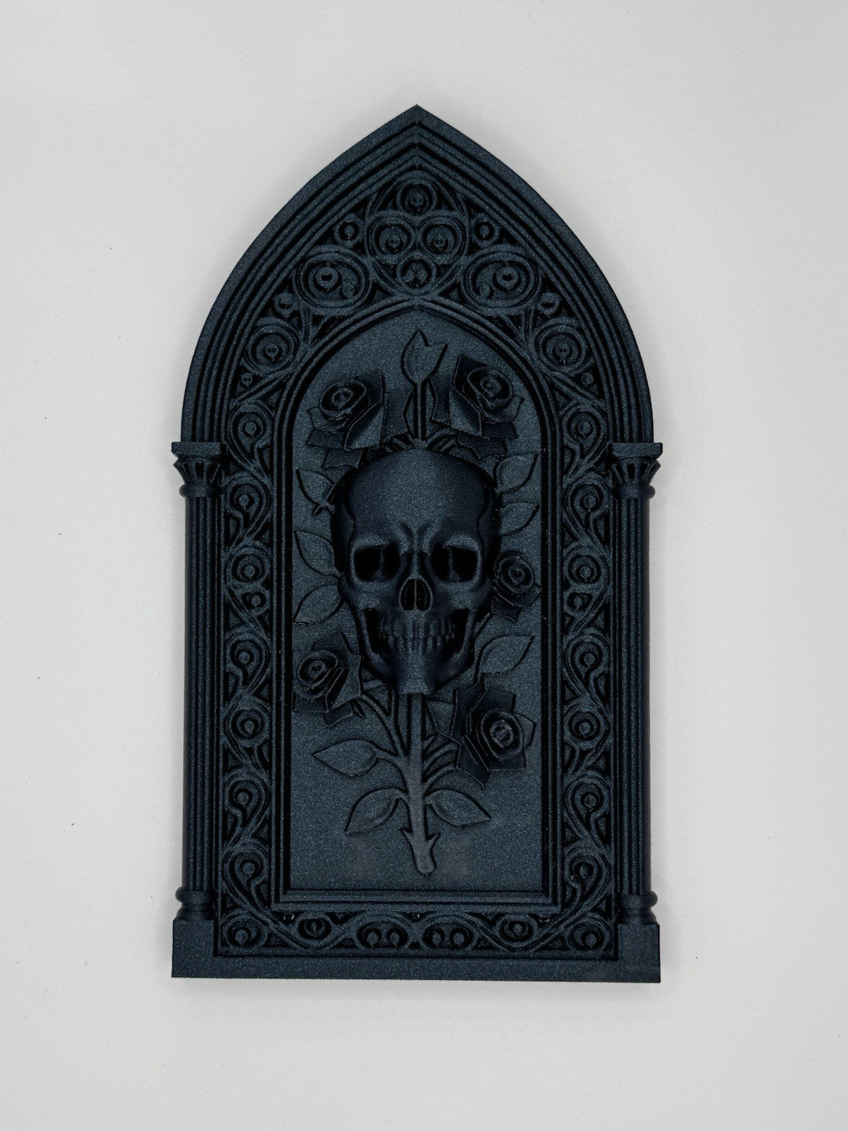 Gothic Skull & Roses Wall Plaque Galaxy Black – Skull Rose Art Panel Home Decor