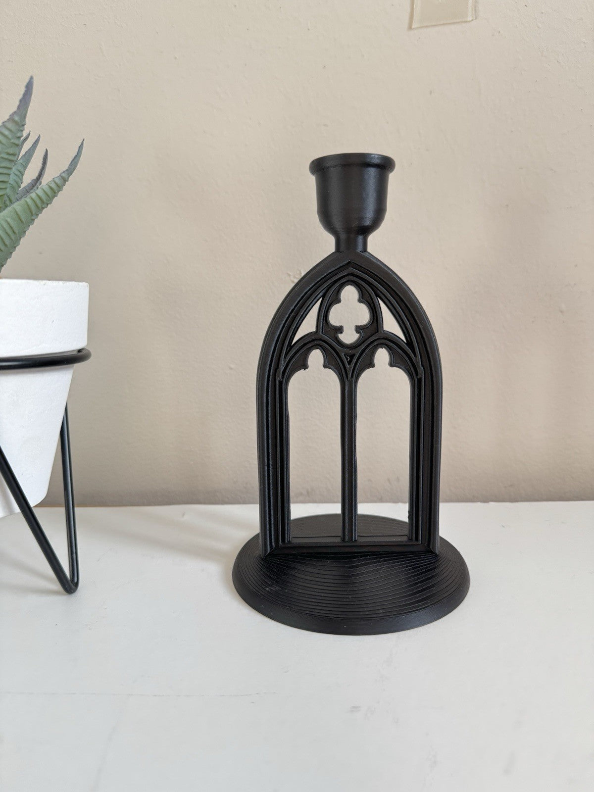 Gothic Arch Candle Holder - Black Cathedral Home Decor - Window Design