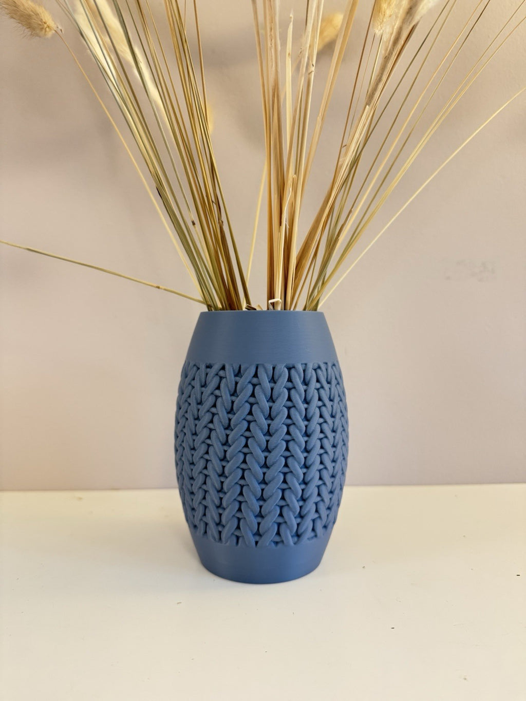 Blue Textured Knit-Pattern Vase – Modern Decorative Dry Flower Holder Home Decor