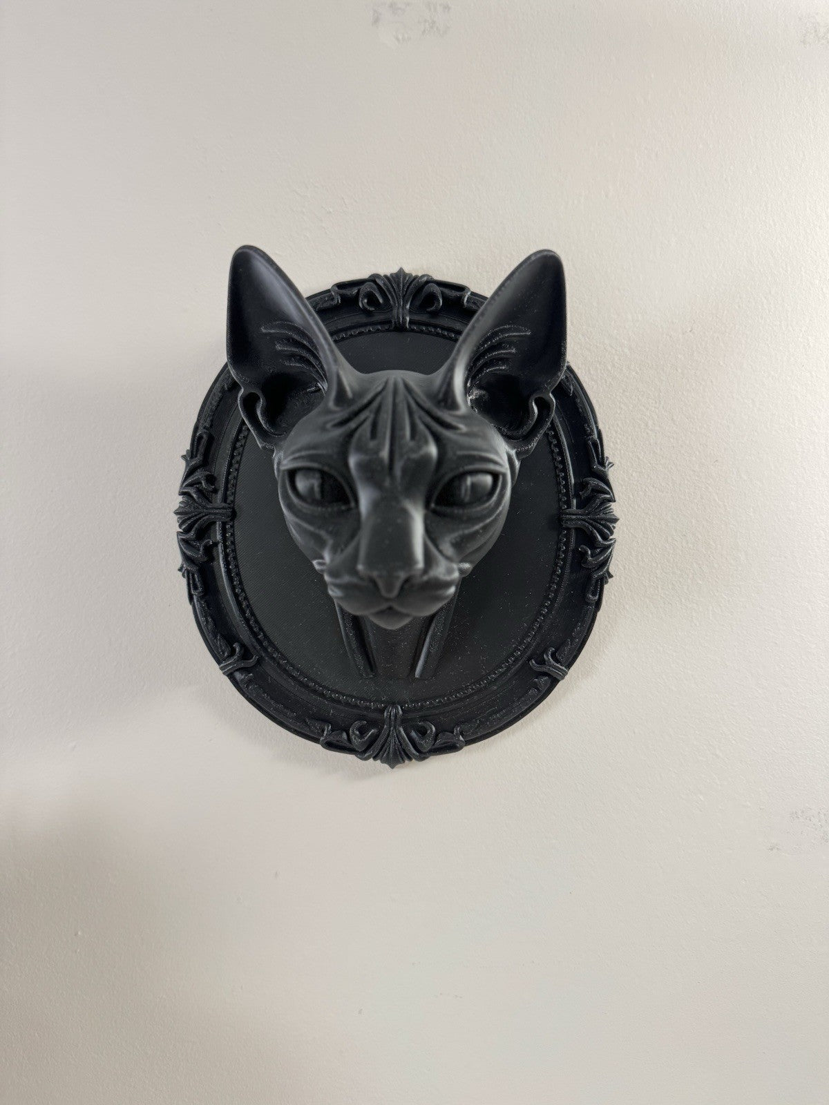 Gothic Black Cat Wall Art - Sphynx Cat Head Frame, Dark Occult Home Decor