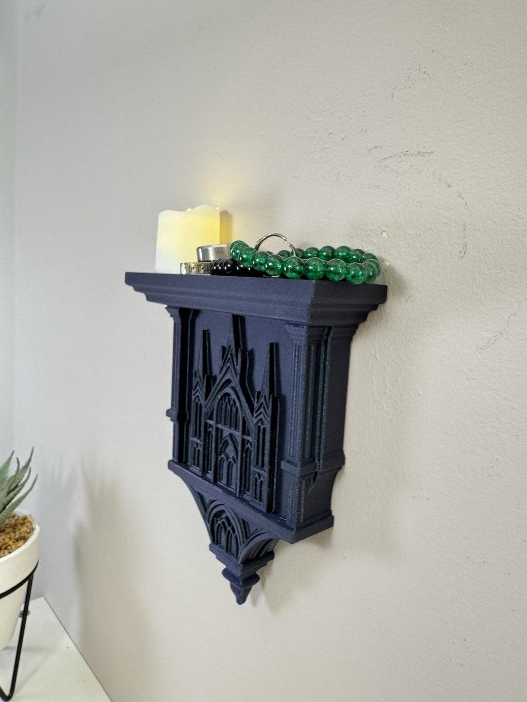 Gothic Wall Shelf Galaxy Black – Cathedral Style Display Ledge Dark Home Decor.