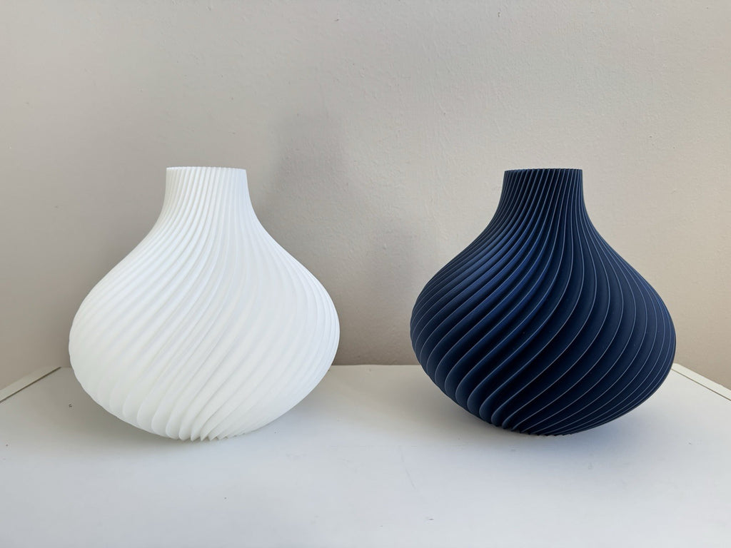Modern Spiral Vase Set of 2 – White & Navy Decorative Vases | Home Decor
