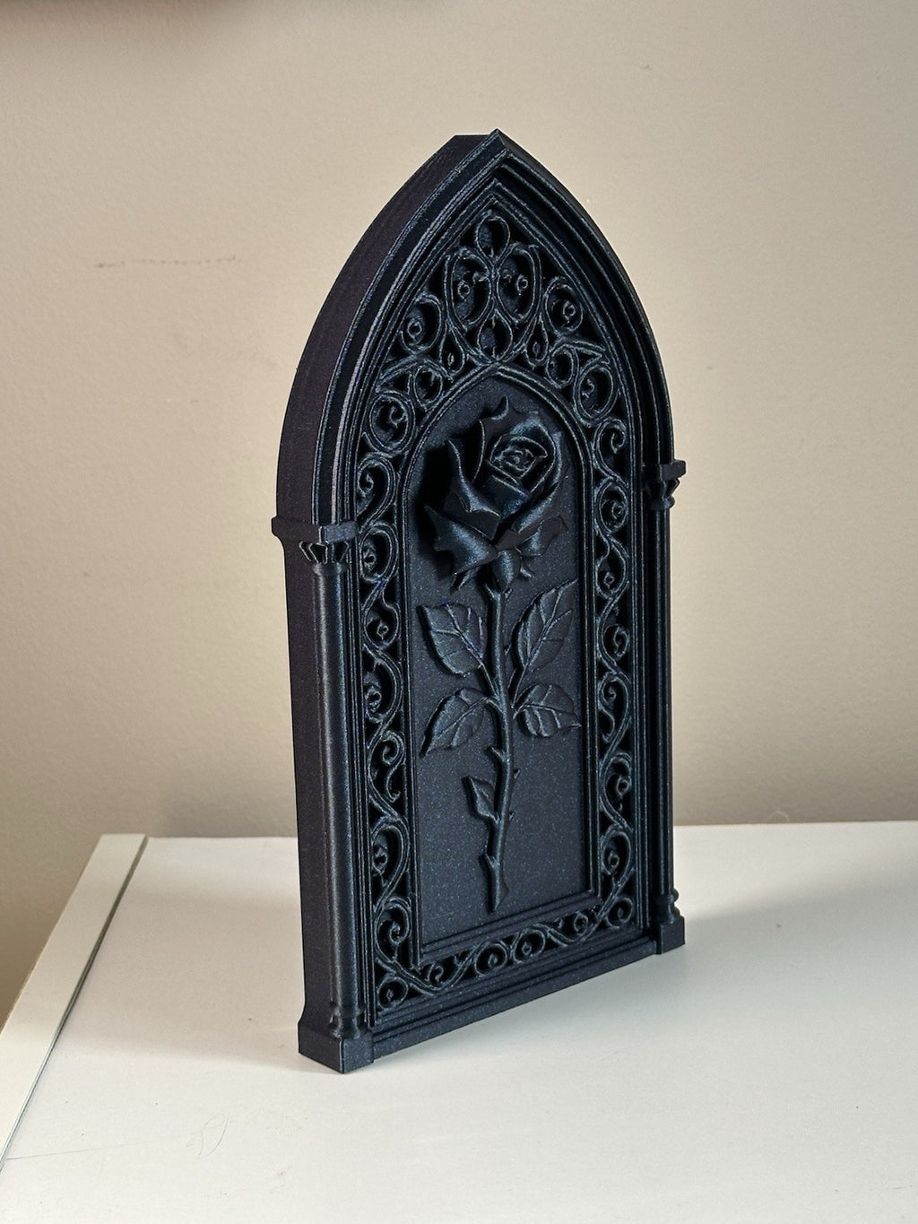 Gothic Rose Wall Decor Panel – Galaxy Black Cathedral Arch Plaque