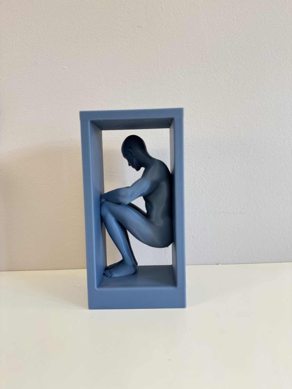 Modern Minimalist Book Nook – Blue Human Figure in Box Sculpture Decor - 15 cm