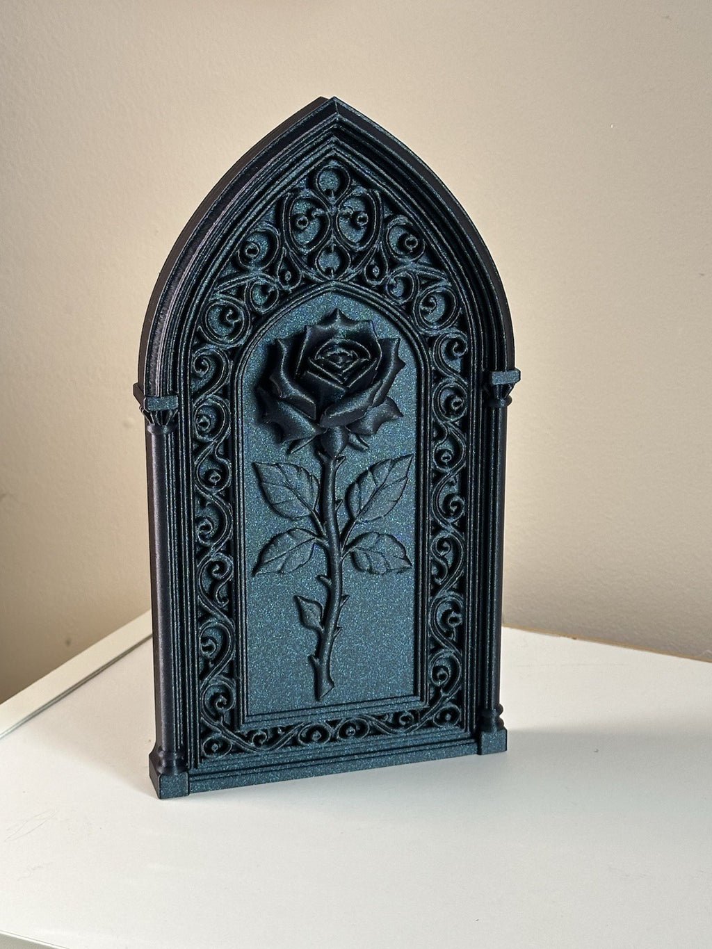 Gothic Rose Wall Decor Panel – Galaxy Black Cathedral Arch Plaque