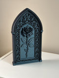 Gothic Rose Wall Decor Panel – Galaxy Black Cathedral Arch Plaque