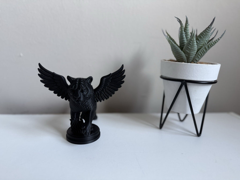 Gothic Tiger Statue - Black Wild Cat Figurine, Dark Animal Home Decor